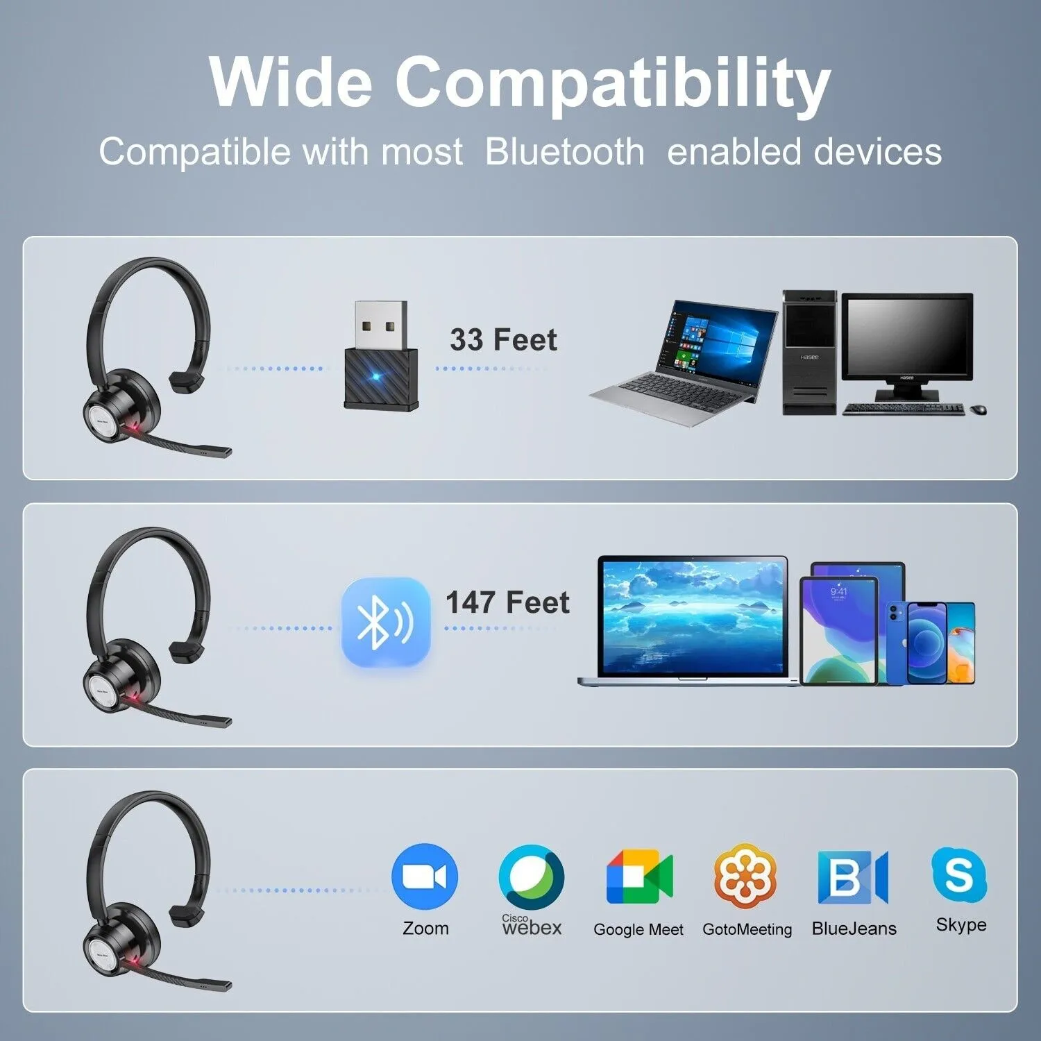 New Bee BH60P Wireless Headset with Charging Base