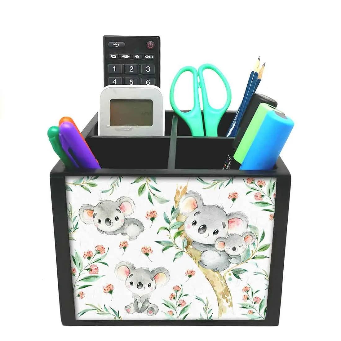 Nutcase 4 Slot Office Wooden Desktop Storage Holder Stand for Pen/Pencil/TV Remote Control/Stationery/Mobile Phone - Cute Koala