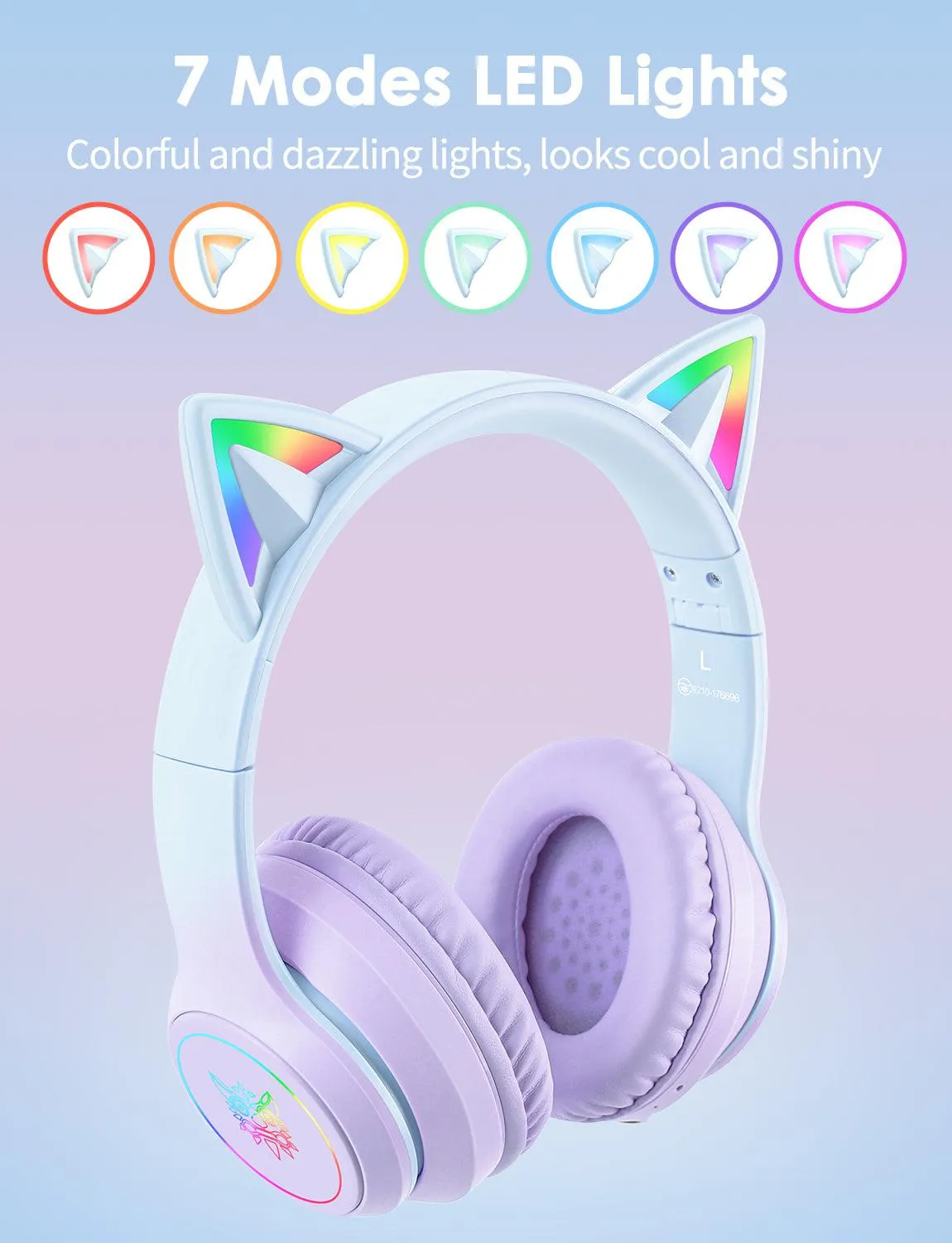 Onikuma B90 RGB Cat Ear Bluetooth 5.0 Wireless Gaming Headset