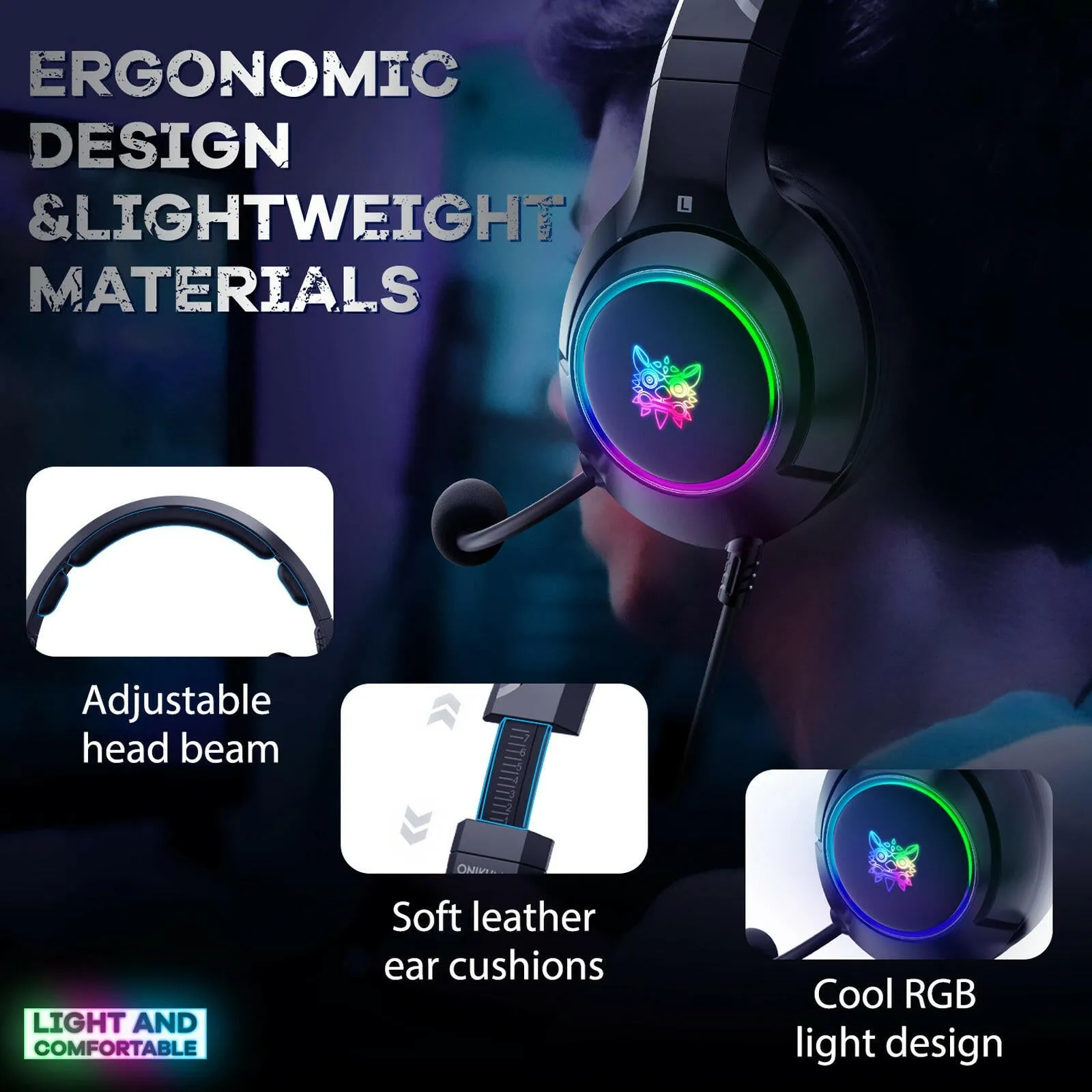 ONIKUMA K9 3.5mm Wired Gaming Headset Removable Cat Ears Headphones Noise Canceling E-Sports Earphone with Microphone RGB LED Light Volume Control Mute Mic for PS4 PC Laptop Smart Phone