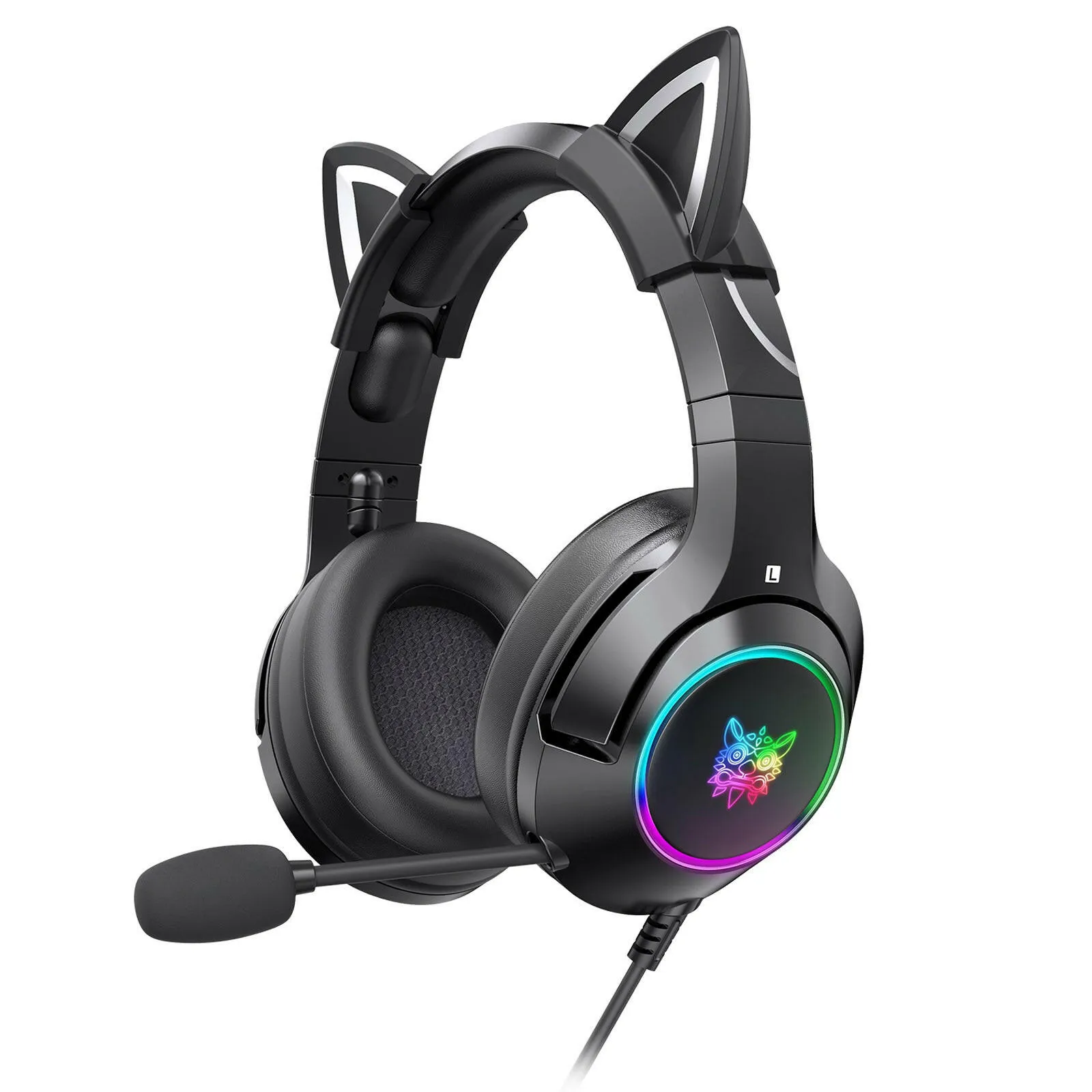 ONIKUMA K9 3.5mm Wired Gaming Headset Removable Cat Ears Headphones Noise Canceling E-Sports Earphone with Microphone RGB LED Light Volume Control Mute Mic for PS4 PC Laptop Smart Phone