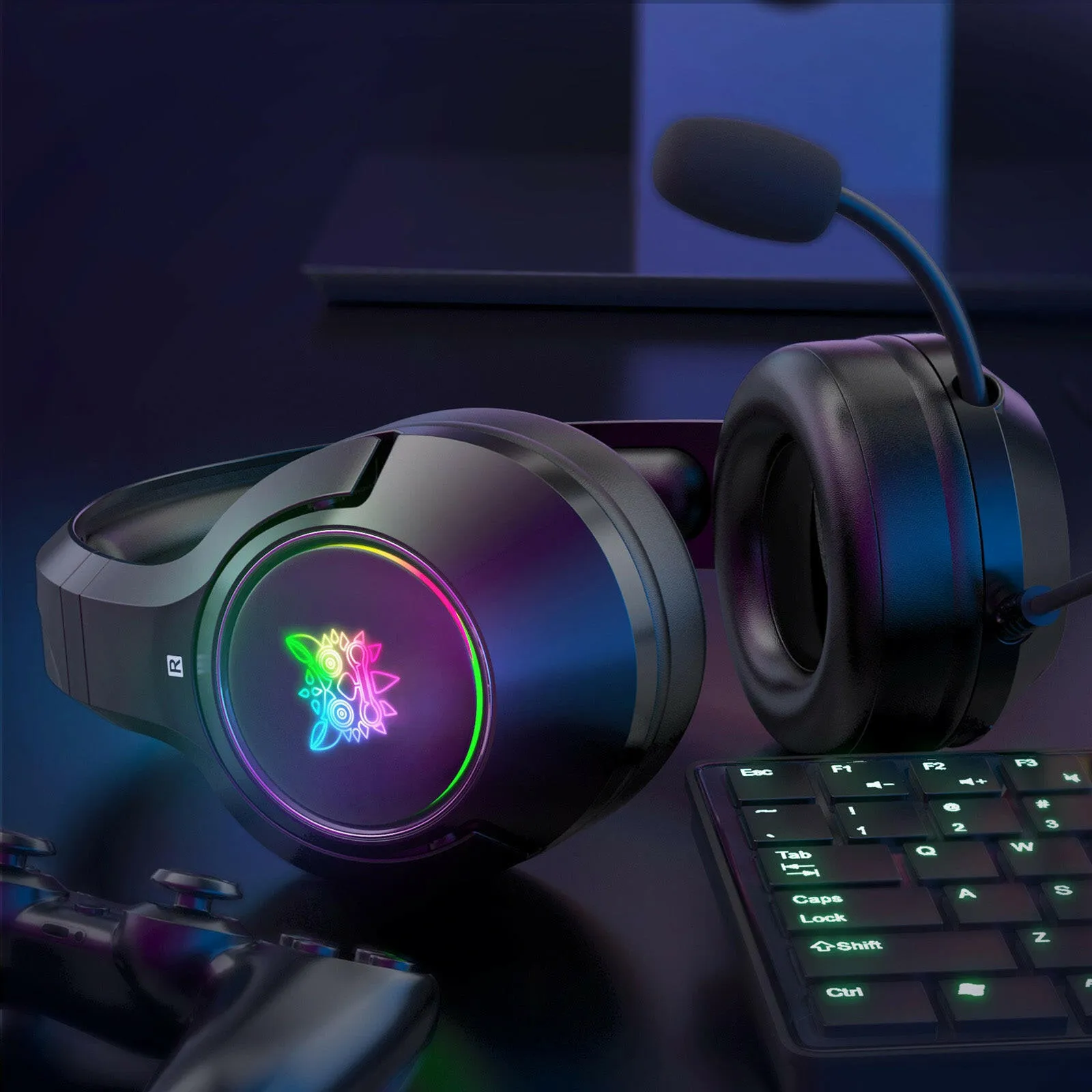 ONIKUMA K9 3.5mm Wired Gaming Headset Removable Cat Ears Headphones Noise Canceling E-Sports Earphone with Microphone RGB LED Light Volume Control Mute Mic for PS4 PC Laptop Smart Phone