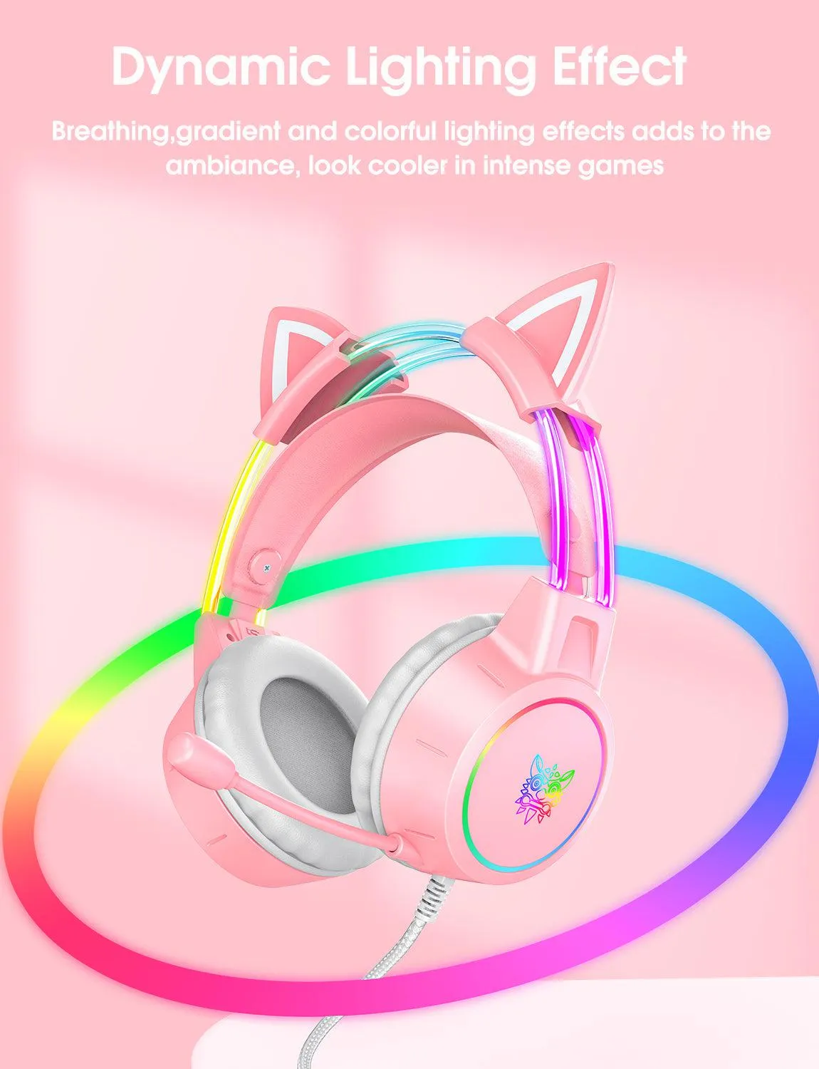 ONIKUMA X15 PRO Cat Ear Headphones, Double-Head Beam Noise Cancelling Microphone Durable Stereo Surround Gaming Headphones RGB Audifonos Alambricos Gaming Headset