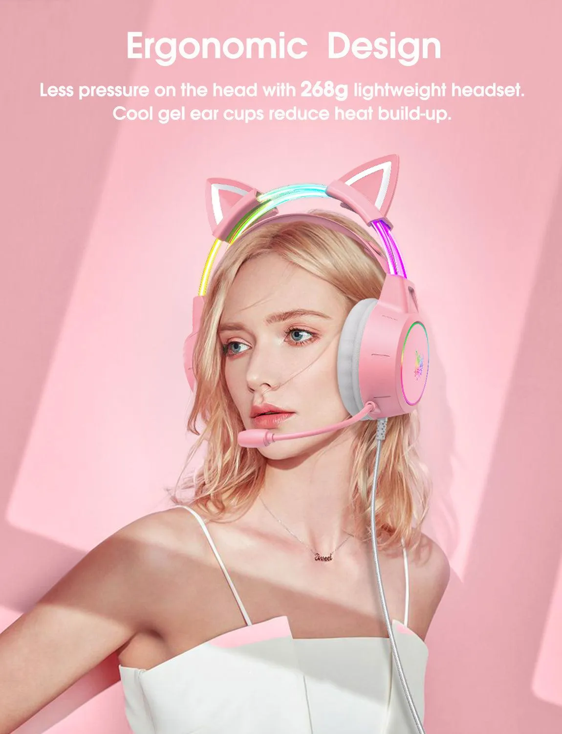 ONIKUMA X15 PRO Cat Ear Headphones, Double-Head Beam Noise Cancelling Microphone Durable Stereo Surround Gaming Headphones RGB Audifonos Alambricos Gaming Headset