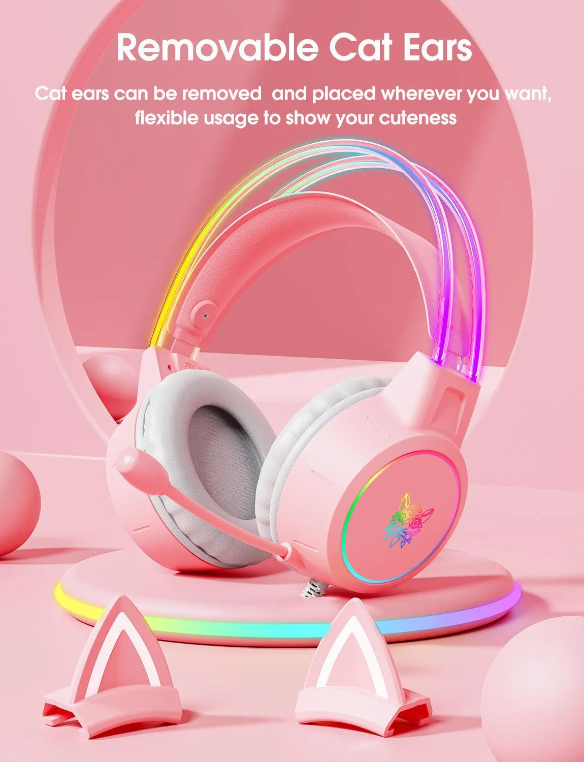 ONIKUMA X15 PRO Cat Ear Headphones, Double-Head Beam Noise Cancelling Microphone Durable Stereo Surround Gaming Headphones RGB Audifonos Alambricos Gaming Headset