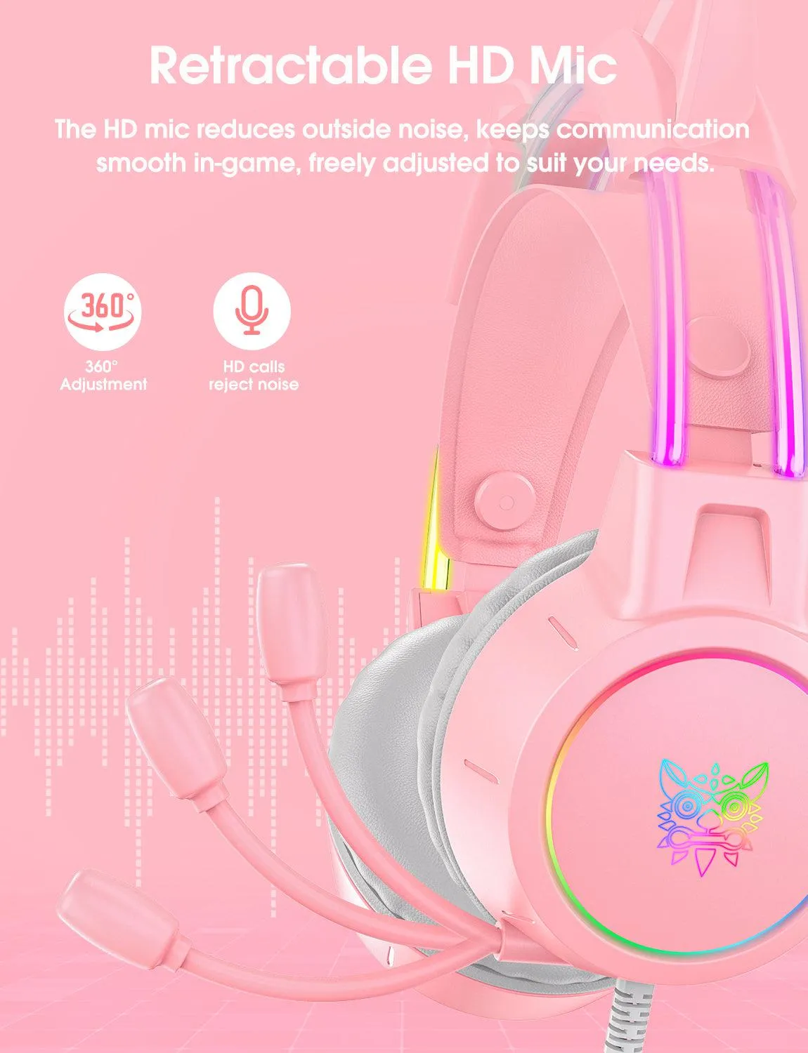 ONIKUMA X15 PRO Cat Ear Headphones, Double-Head Beam Noise Cancelling Microphone Durable Stereo Surround Gaming Headphones RGB Audifonos Alambricos Gaming Headset