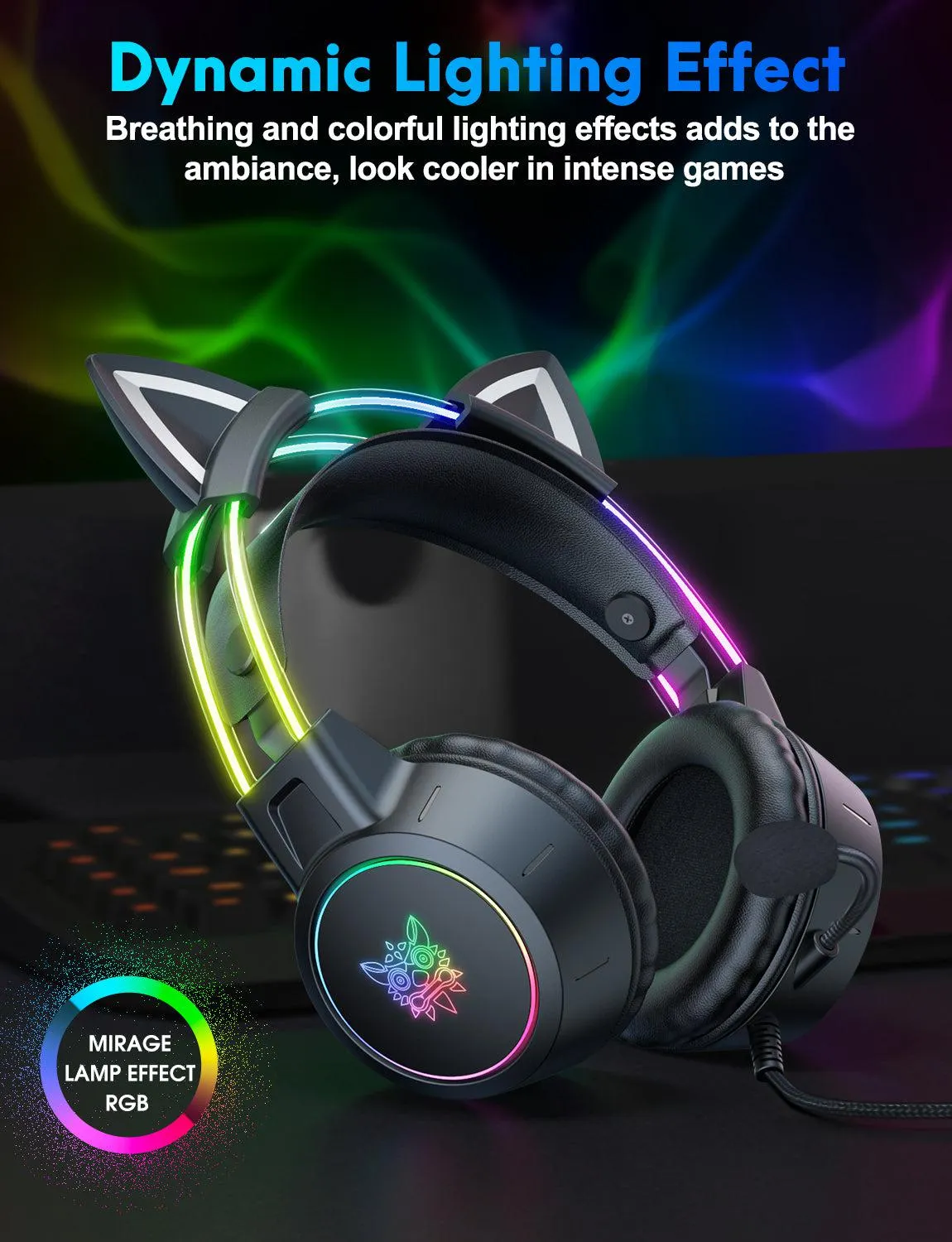 ONIKUMA X15 PRO Cat Ear Headphones, Double-Head Beam Noise Cancelling Microphone Durable Stereo Surround Gaming Headphones RGB Audifonos Alambricos Gaming Headset