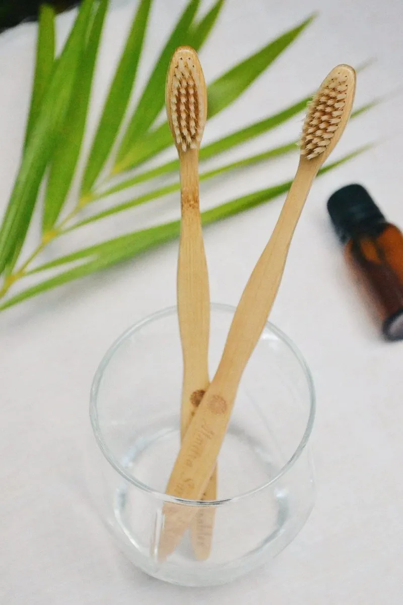 Oral Care Set -  Bamboo Bristle Toothbrush and Copper Tongue Cleaner - Pack of 2