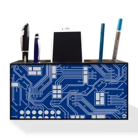 Pen Mobile Stand Holder Desk Organizer - Circuit Board Blue