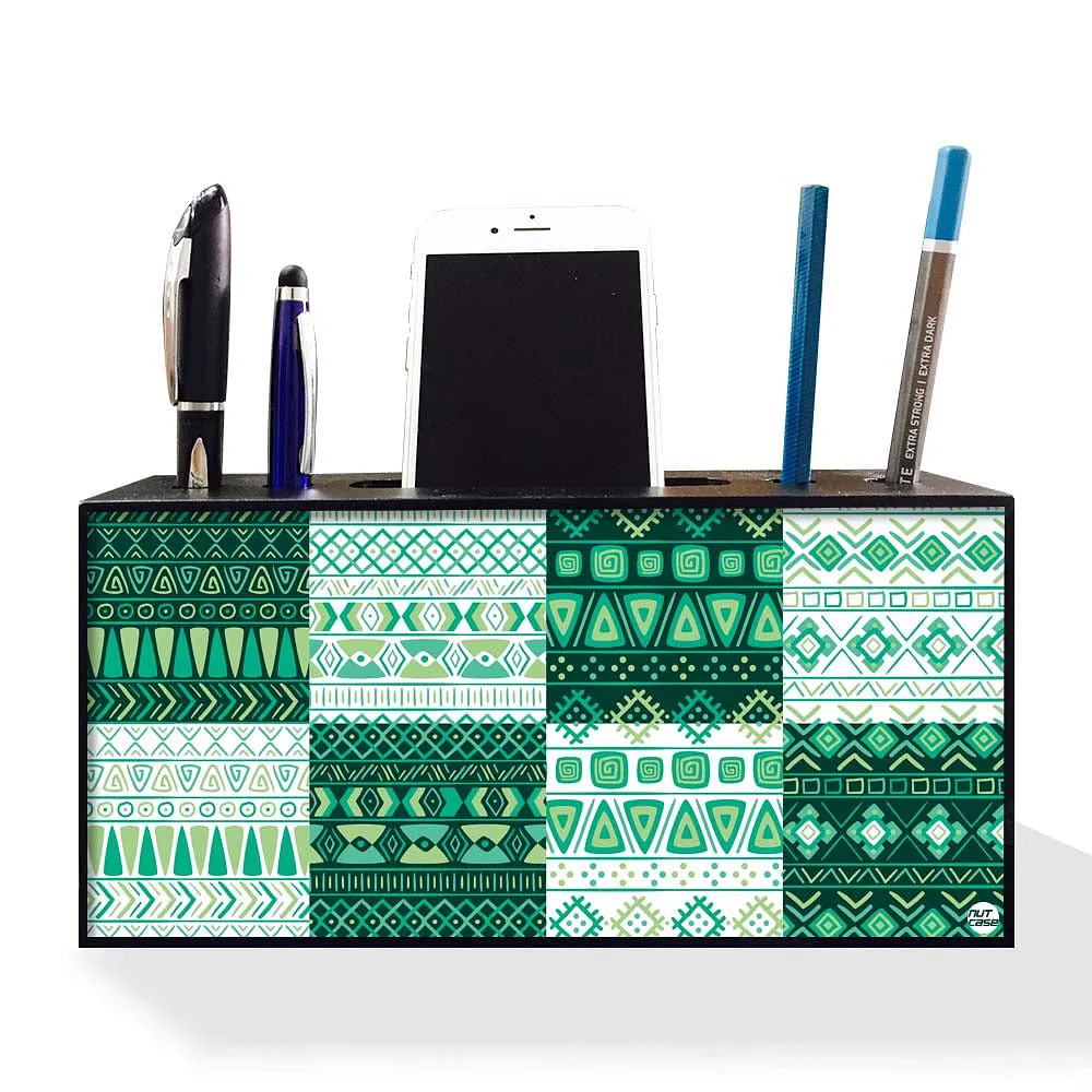 Pen Mobile Stand Holder Desk Organizer - Pattern Green