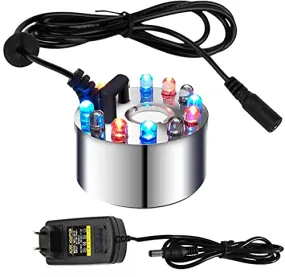 Prescent Party Underwater Mist Maker, Ultrasonic Water Pond Fountain Fogger 12 LED Red Yellow and Blue Light Flashes for Fountains, garden, ponds and tanks, Aluminum