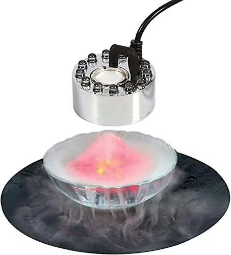 Prescent Party Underwater Mist Maker, Ultrasonic Water Pond Fountain Fogger 12 LED Red Yellow and Blue Light Flashes for Fountains, garden, ponds and tanks, Aluminum