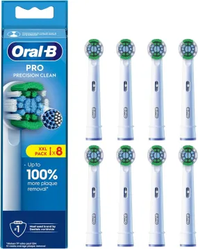 Pro Precision Clean Electric Toothbrush Head, X-Shape And Angled Bristles for Deeper Plaque Removal, Pack of 8 Toothbrush Heads, White