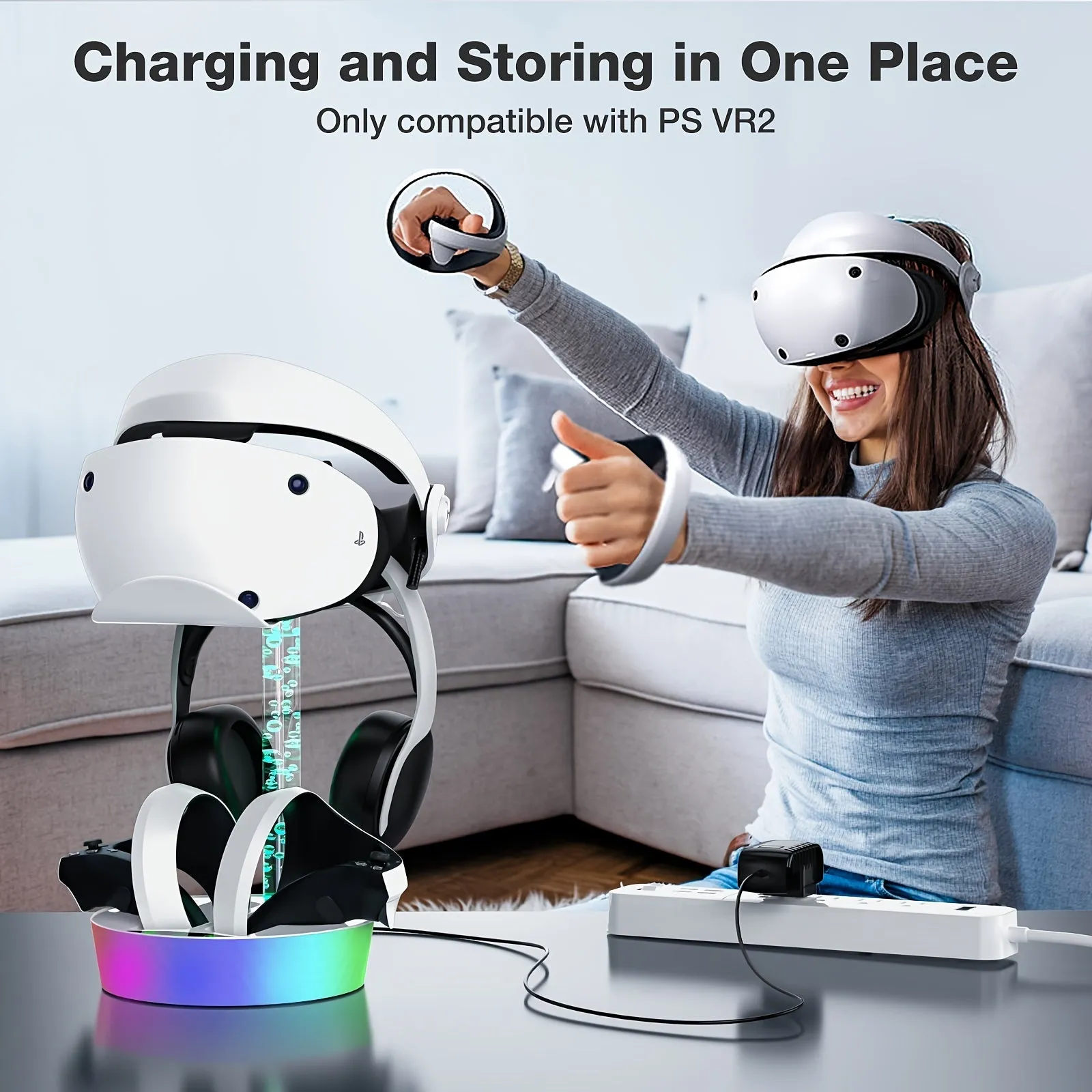 PSVR2 Controller Charging Station with RGB Light and Headset Display Stand