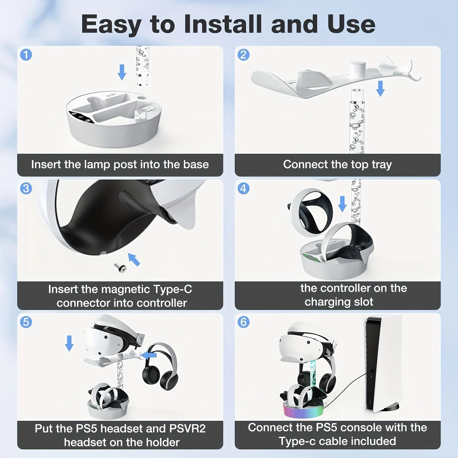 PSVR2 Controller Charging Station with RGB Light and Headset Display Stand