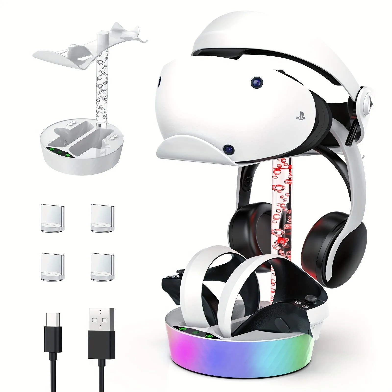 PSVR2 Controller Charging Station with RGB Light and Headset Display Stand