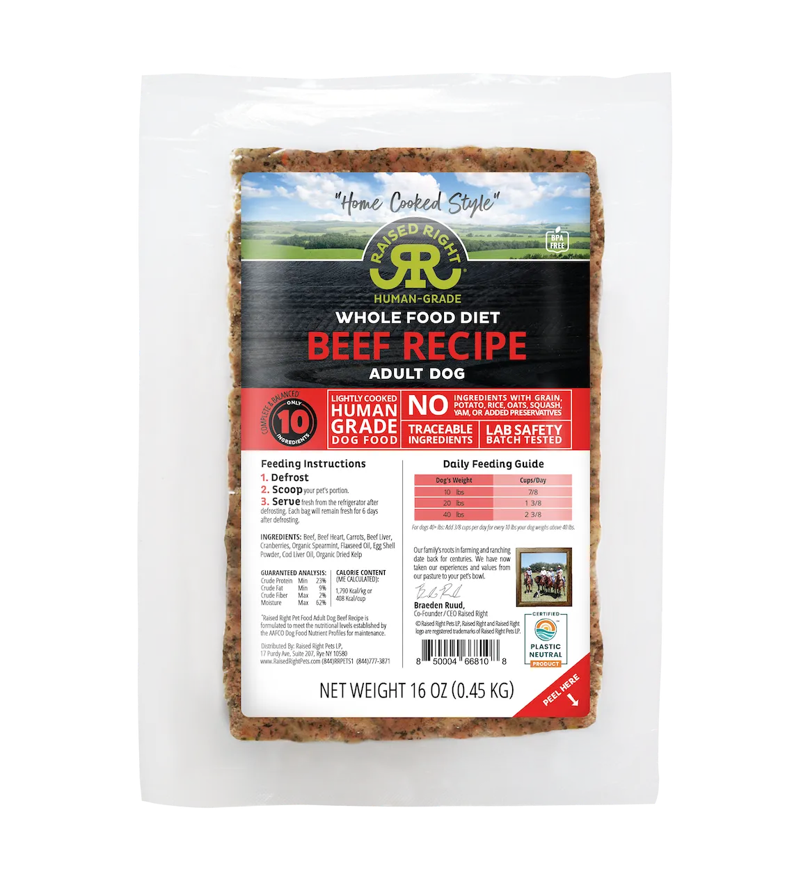 Raised Right Frozen Beef Adult Dog Recipe 16oz