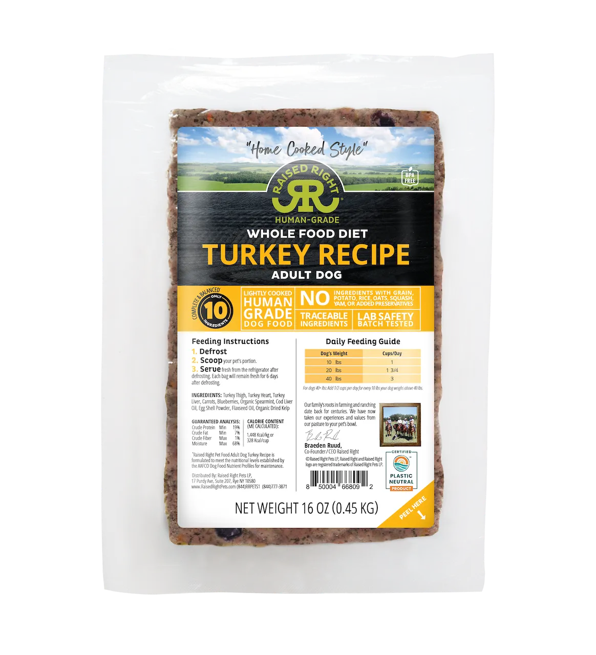 Raised Right Frozen Turkey Adult Dog Recipe 16oz