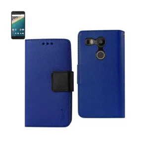 Reiko Wallet Case 3 In 1 For LG Nexus 5X/ Google Nexus 5X Navy With Interior Leather-Like Material And Polymer Cover