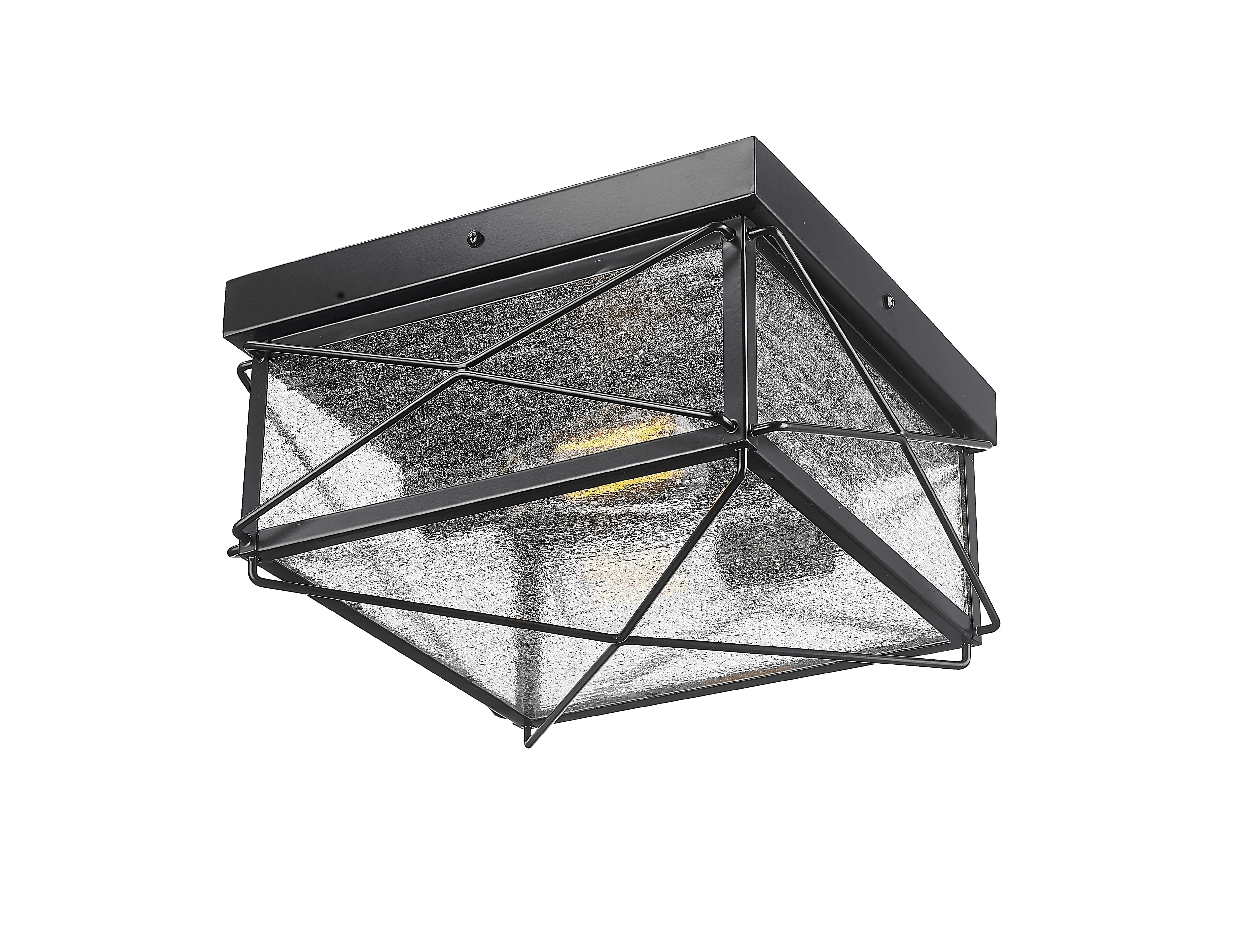 Robinson Outdoor Flush Mount Fixture - Powder Coated Black - Clear Seeded Glass - 13.5in. Diameter - E26 Medium Base