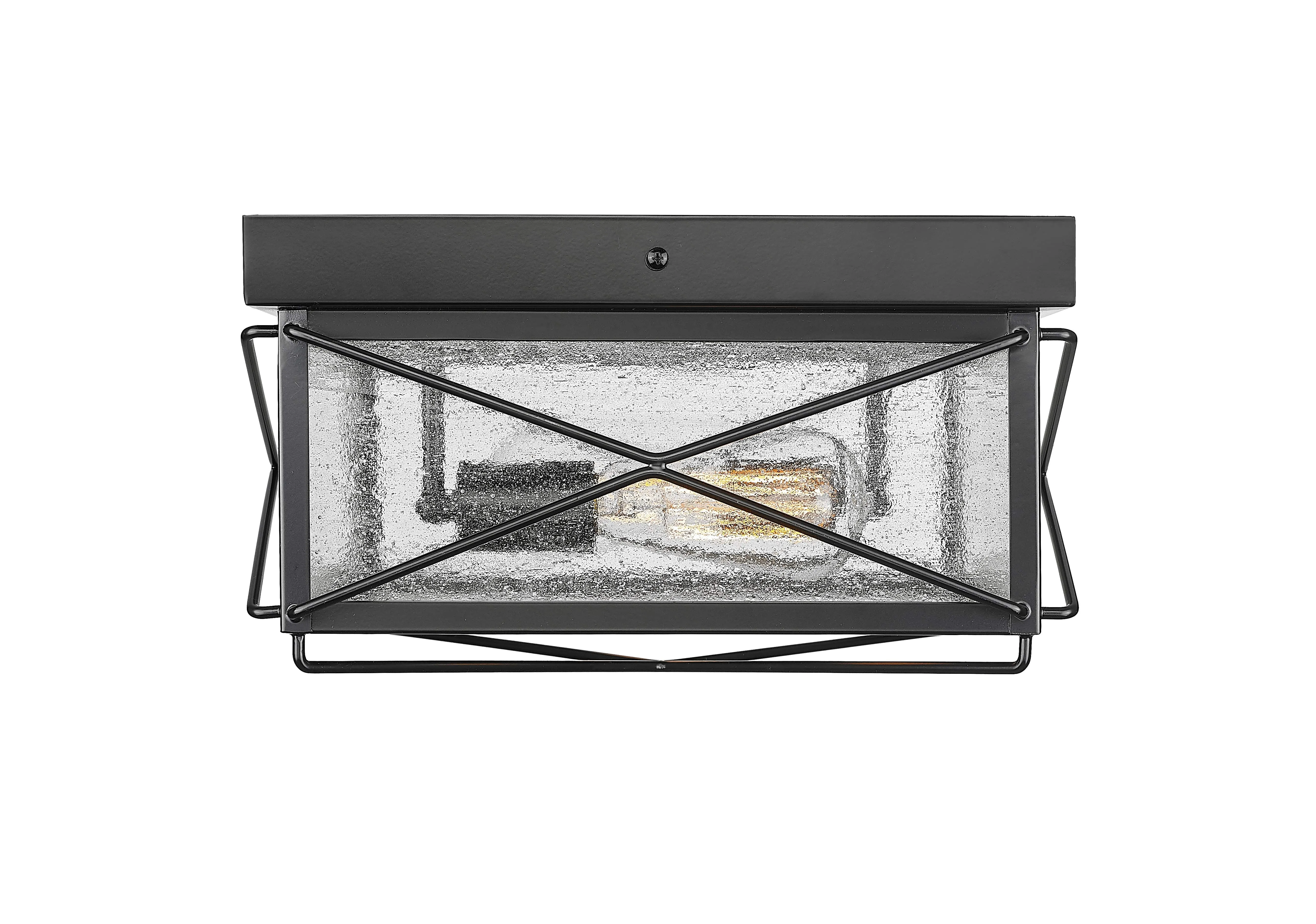 Robinson Outdoor Flush Mount Fixture - Powder Coated Black - Clear Seeded Glass - 13.5in. Diameter - E26 Medium Base