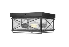 Robinson Outdoor Flush Mount Fixture - Powder Coated Black - Clear Seeded Glass - 13.5in. Diameter - E26 Medium Base