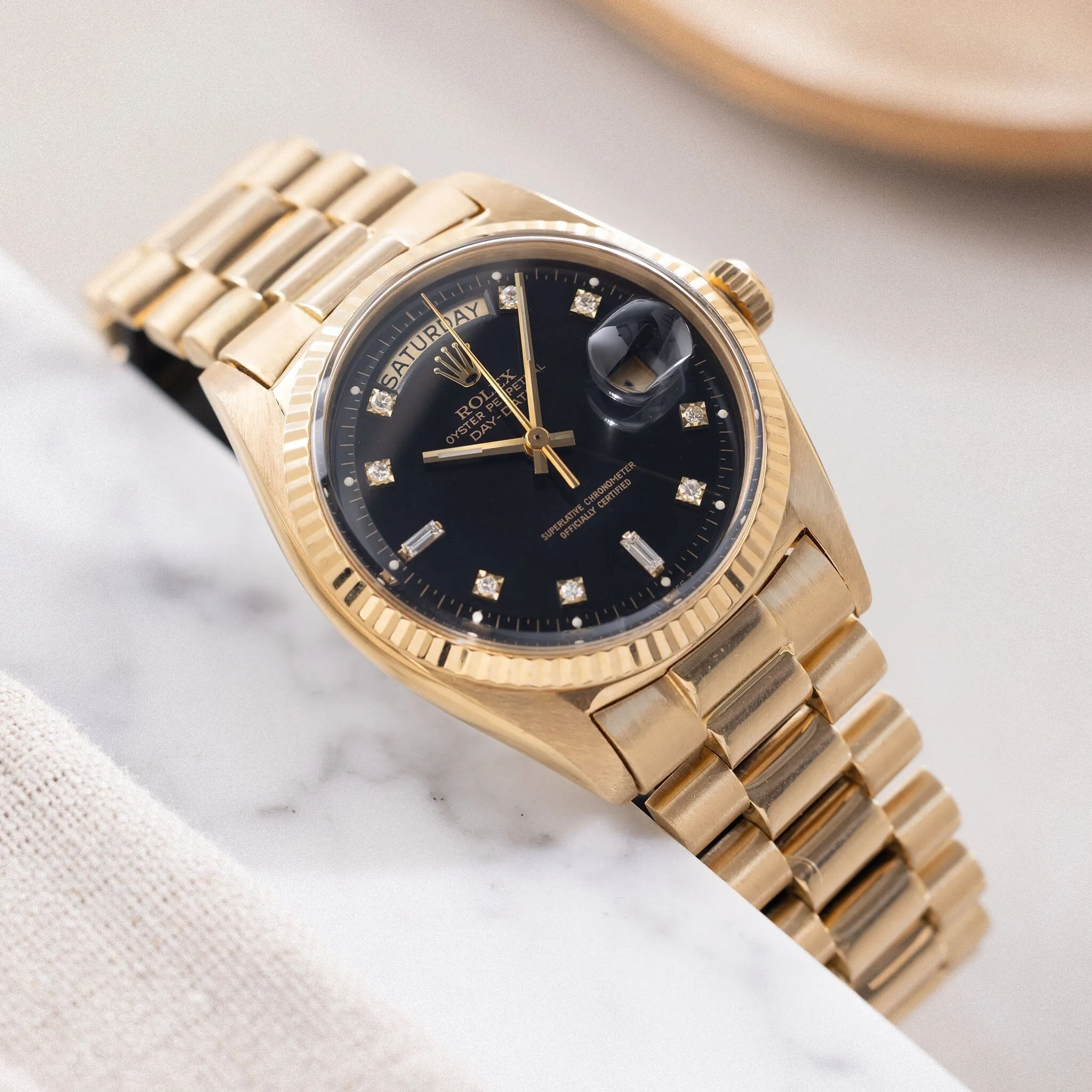 Rolex Day-Date Yellow Gold Black Diamond Hours Dial ref 1803