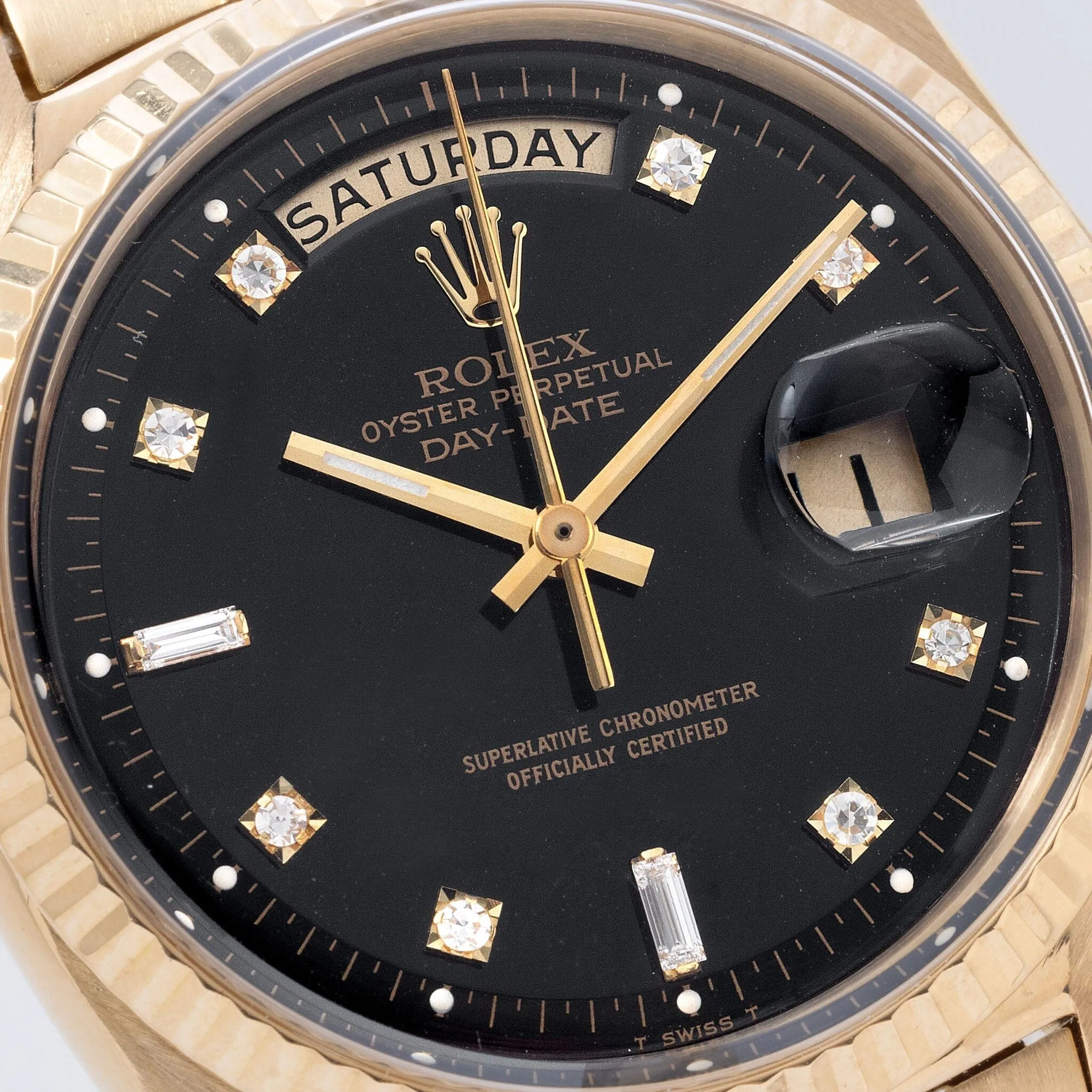 Rolex Day-Date Yellow Gold Black Diamond Hours Dial ref 1803