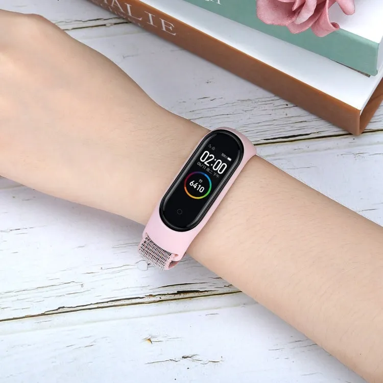 Smart Watch Nylon Woven Watch Band for Xiaomi Mi Band 3 / 4(Pink)