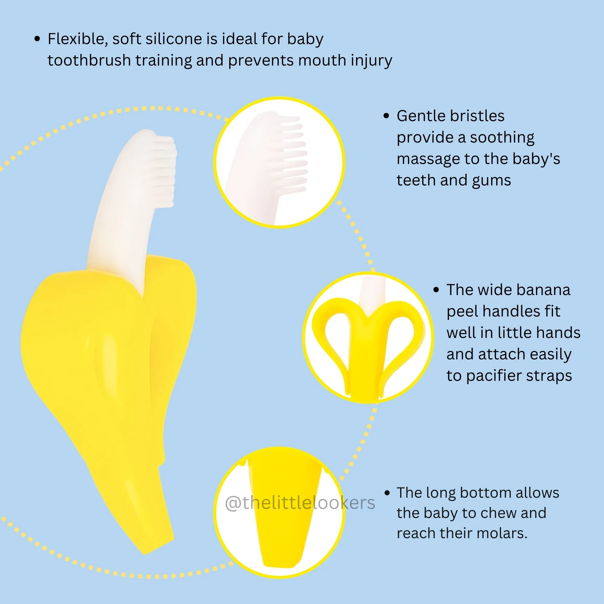 The Little Lookers Single Silicone Banana Shaped Teething Toothbrush/Teether for Baby/Toddlers/Infants/Children