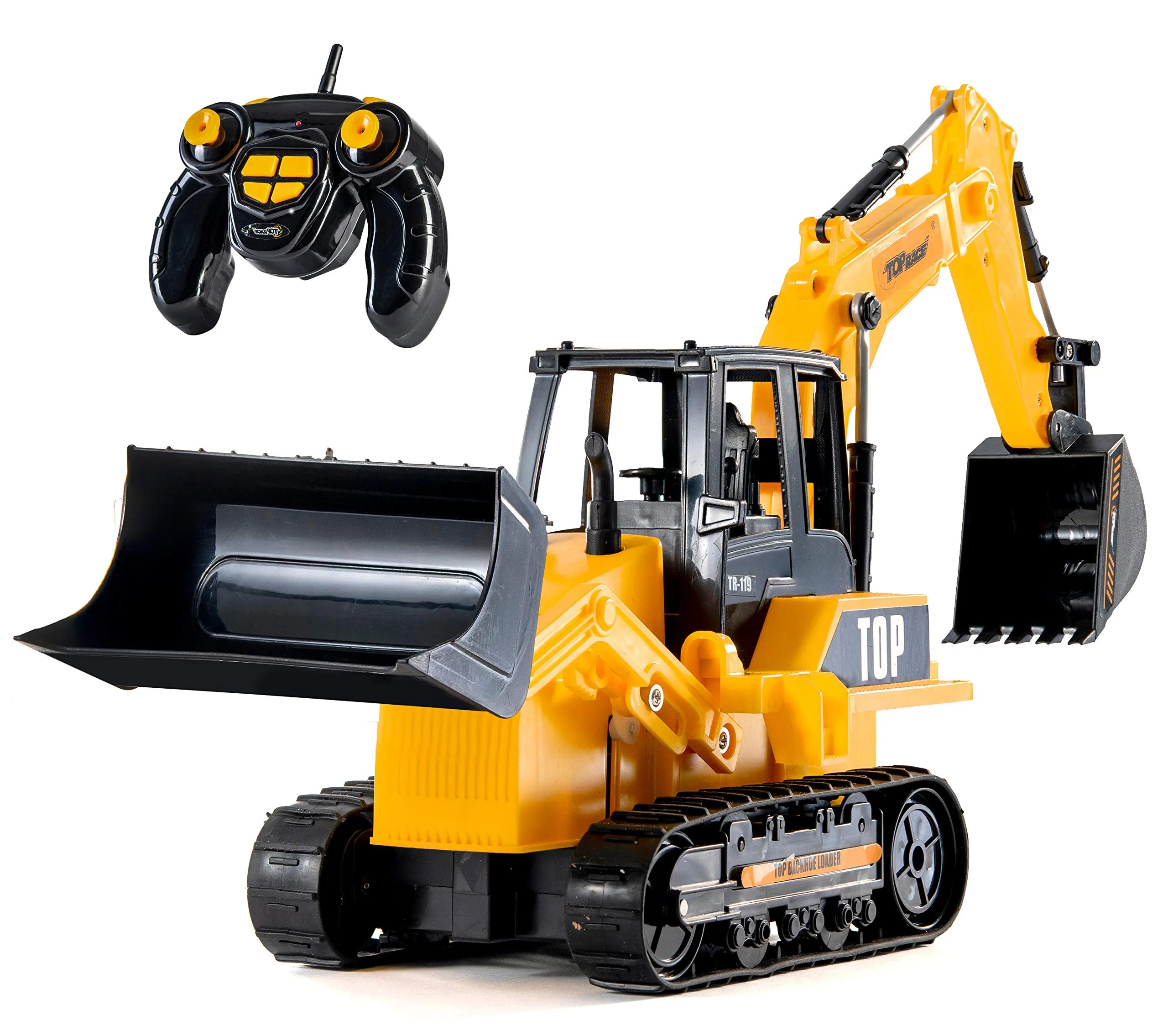 Top Race 8 Channel Full Functional RC Excavator Backhoe Loader, Battery Powered Electric