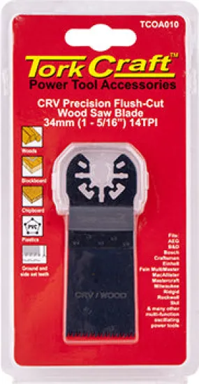 TORK CRAFT QUICK CHANGE FLUSH CUT WOOD SAW BLADE 34MM(1-5/16')14TPI CRV TCOA010