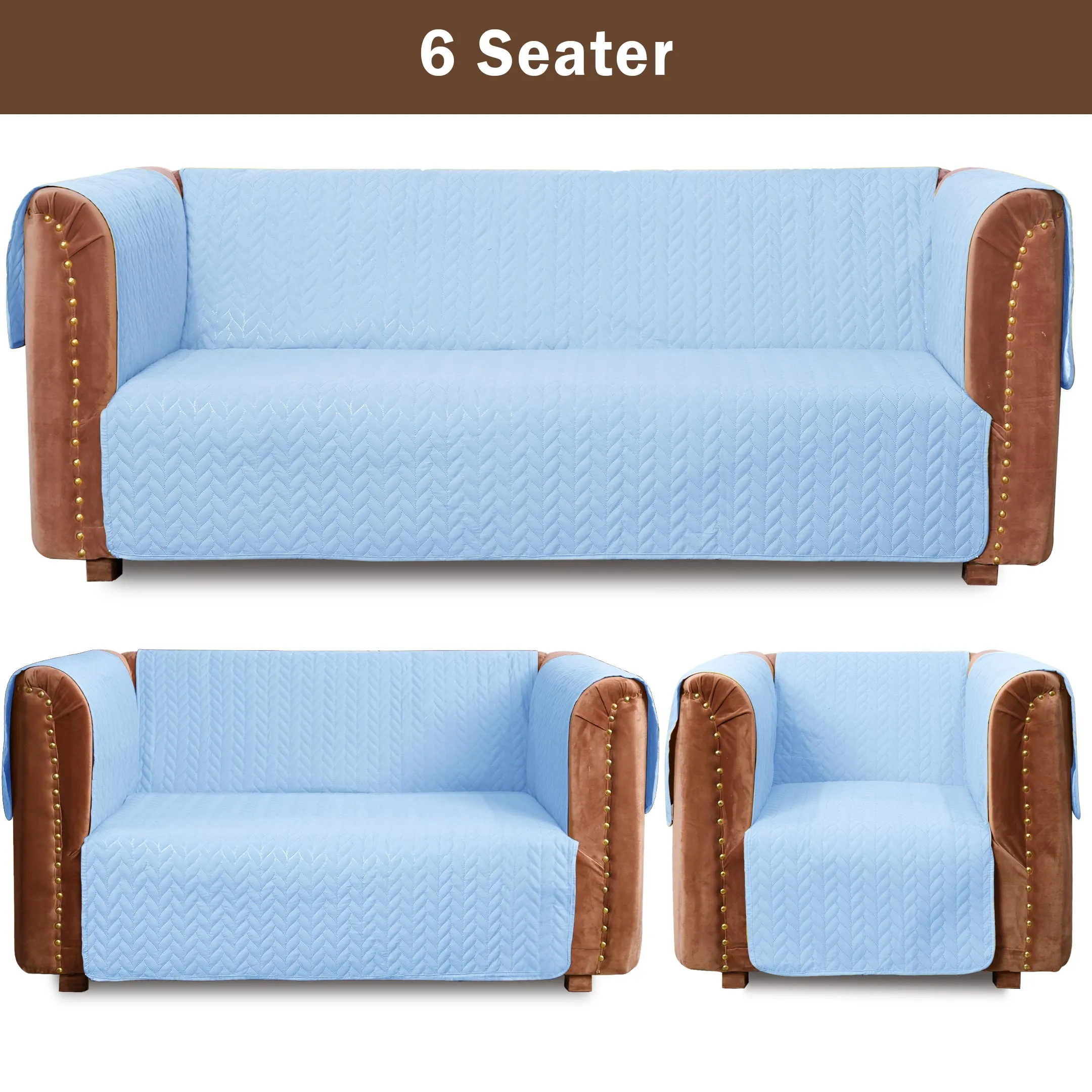 Ultrasonic Quilted Sofa Cover Set Sky