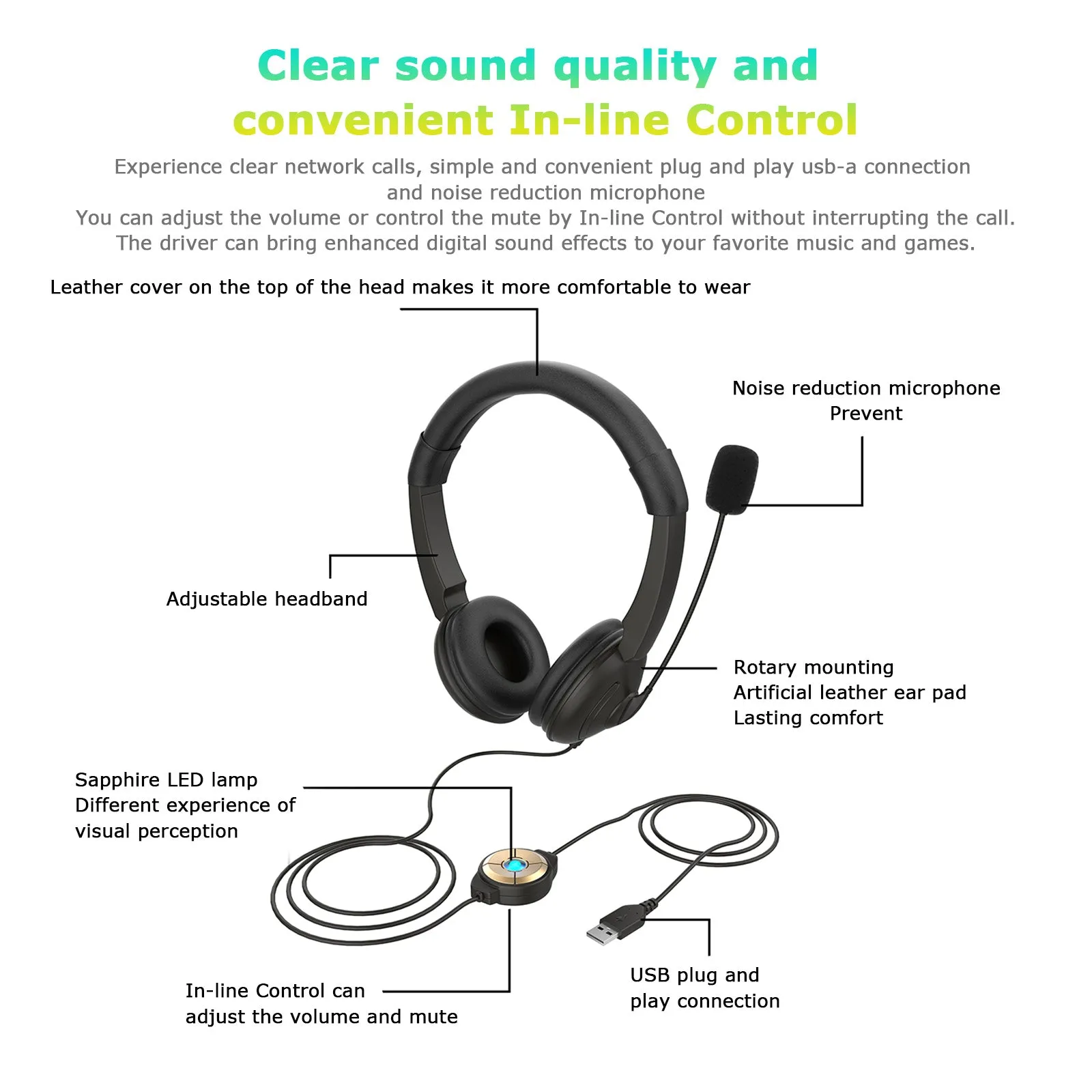 USB Wired Headset With Noise Cancelling