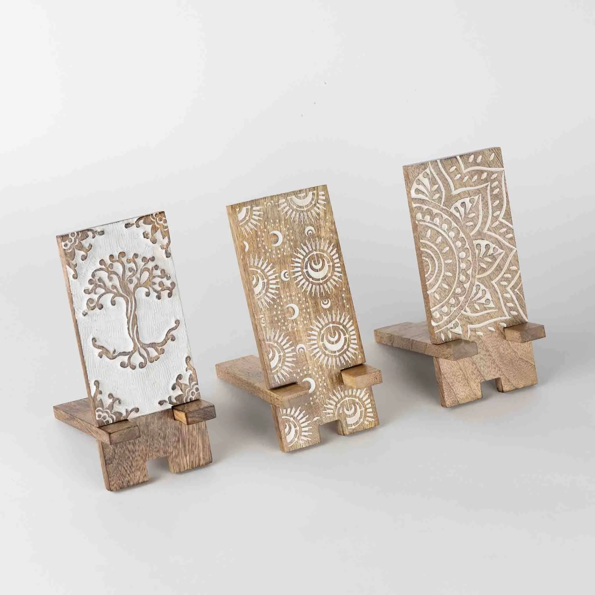 Vasai Mango Wood Phone Stand - Tree of Life