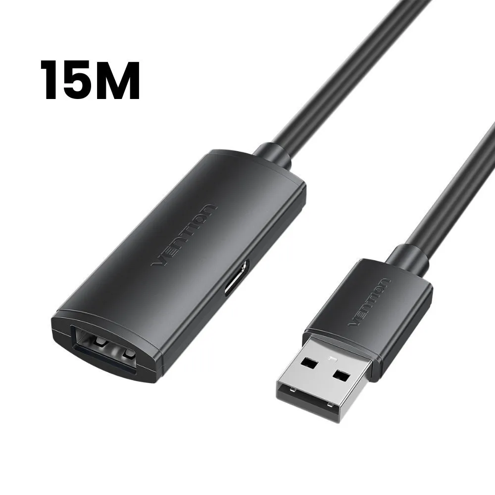 Vention 5M / 10M / 15M / 20M / 25M / 30M USB 2.0 Type-A Male to Type-A Female Active Extension Cable with High-Speed 480Mbps Transfer Speed, USB-C Port for Desktop Computer, Laptop, Smart TV, Webcam, Printer