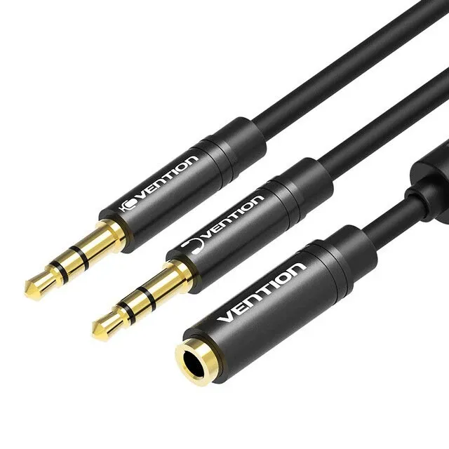 Vention AUX 3.5mm Male to AUX 4-Pole Dual 3.5mm Female 0.3-Meter with Ferrite Core (BBO) Stereo Splitter Cable For Mobile Phones, PC, Laptops, Speakers