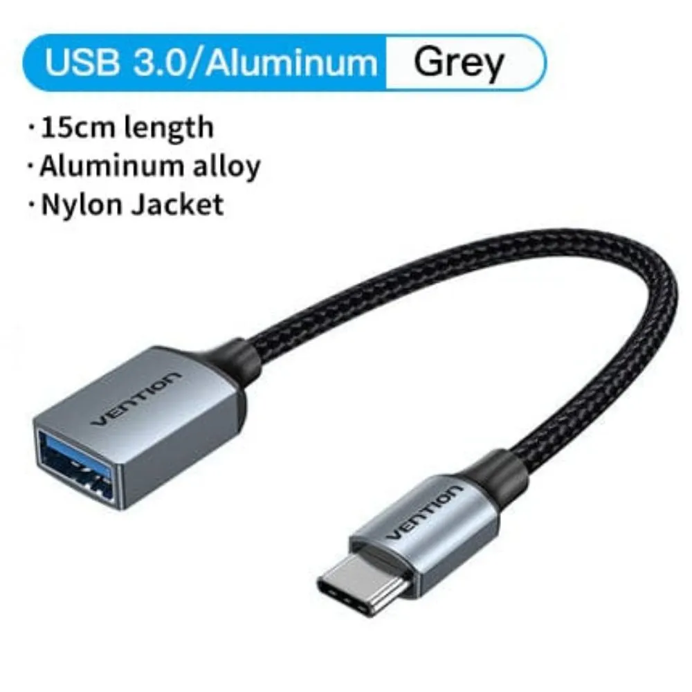 Vention USB-C to USB-A 3.0 Female Nylon Braided OTG Data Cable with High-Speed 5Gbps Transmission Speed for Smartphones, Tablet, Laptops, Desktop Computer