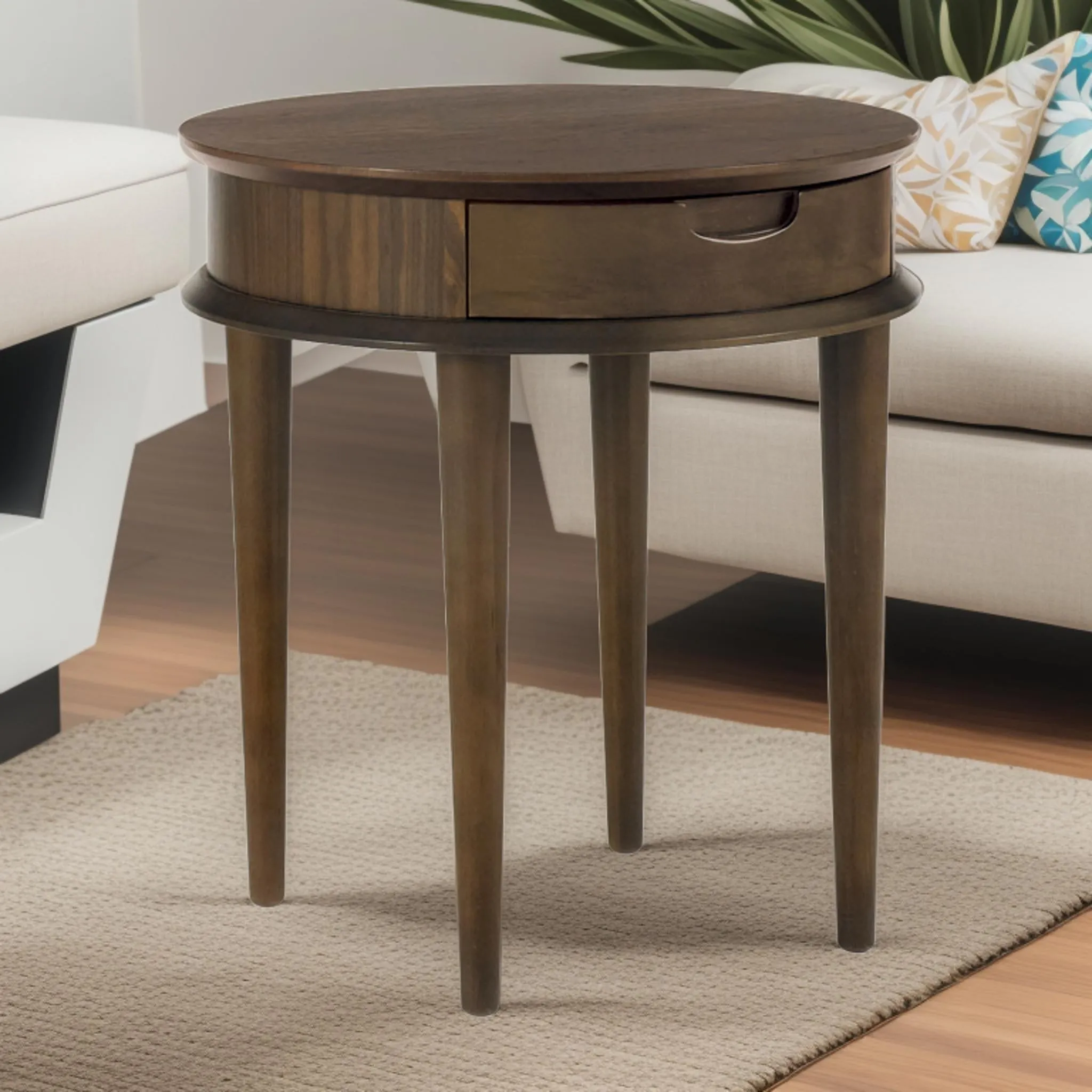 Walnut Round Side Table