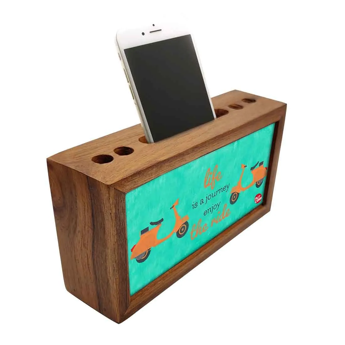 Wooden desk organizer Pen Mobile Stand - Life Is A Journey