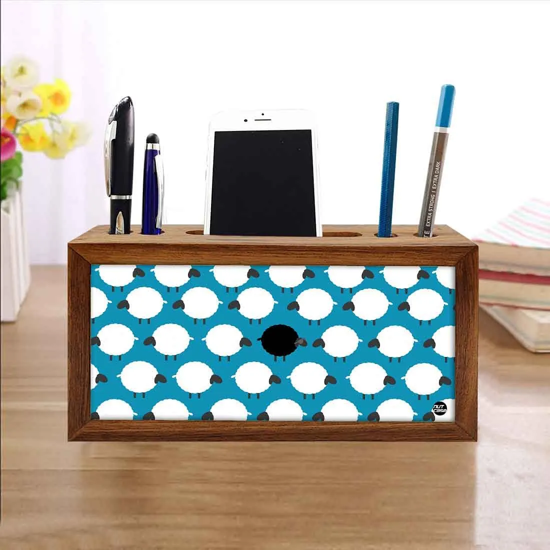 Wooden desktop organiser Pen Mobile Stand - Black Sheep