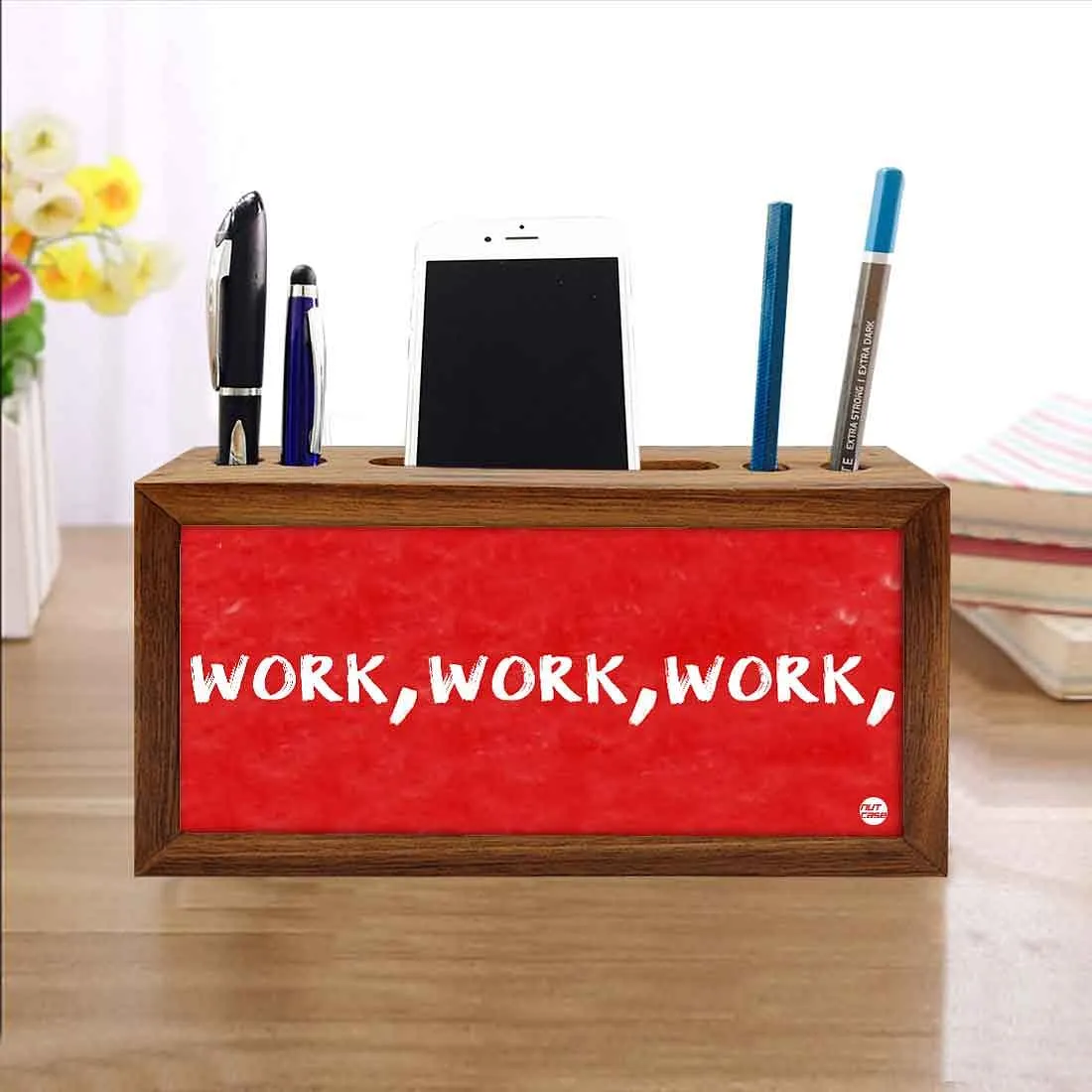 Wooden Pen Holder for Desk - Work