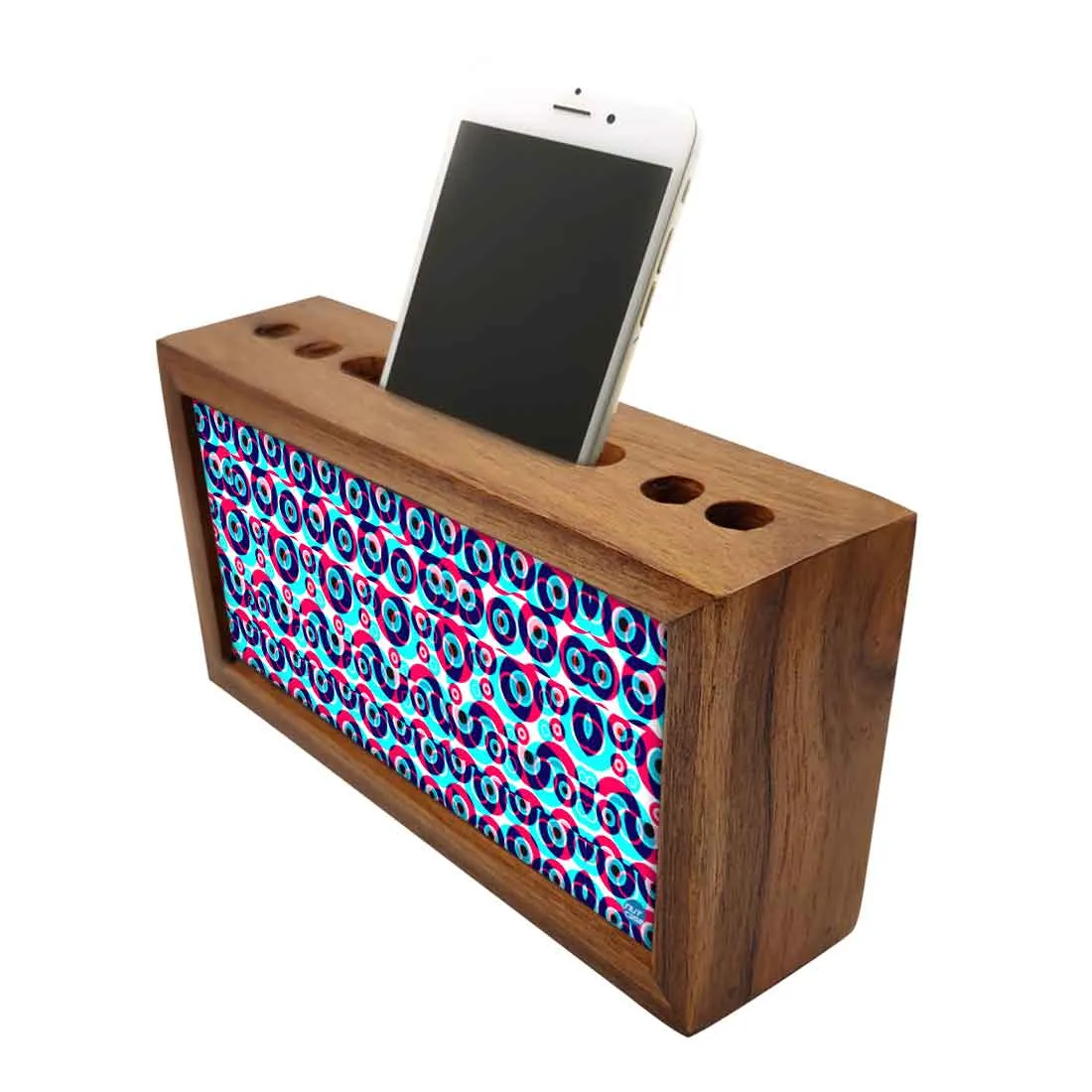 Wooden Pen Holder with Mobile Stand Desk Organizer for Office - Evil Eye Protector-