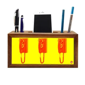 Wooden pencil organizer Pen Mobile Stand - Red Phone