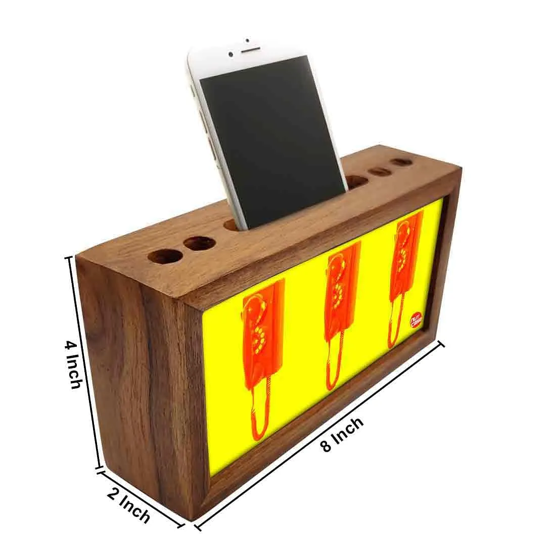 Wooden pencil organizer Pen Mobile Stand - Red Phone