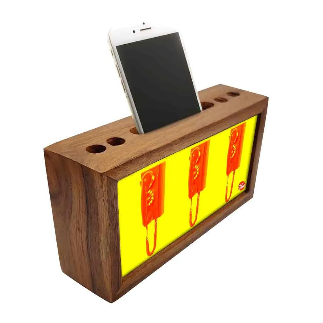 Wooden pencil organizer Pen Mobile Stand - Red Phone