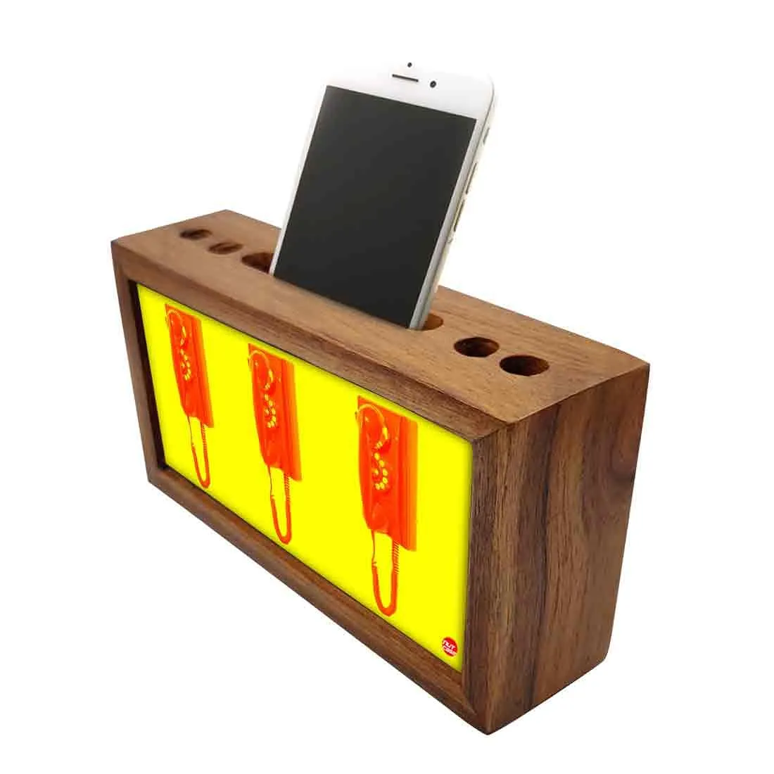 Wooden pencil organizer Pen Mobile Stand - Red Phone