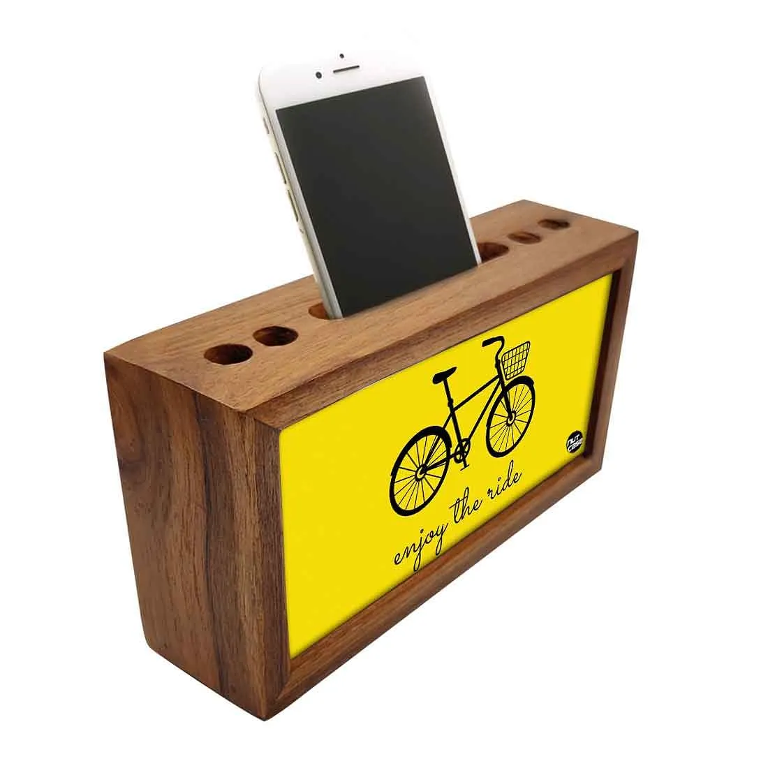 Wooden Stationery Organiser Pen Mobile Stand - Enjoy The Ride