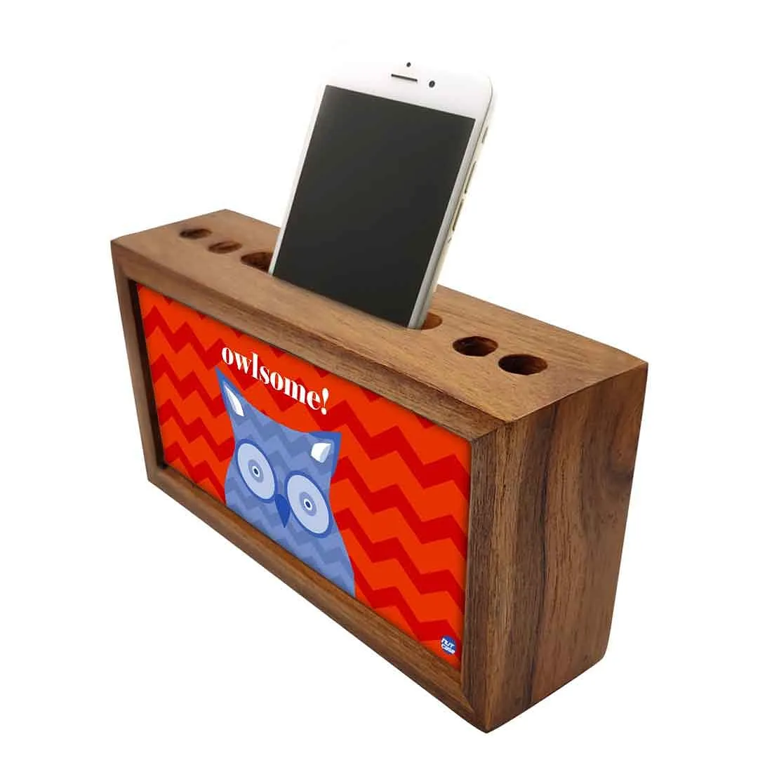 Wooden stationery organizer Pen Mobile Stand - Owlsome