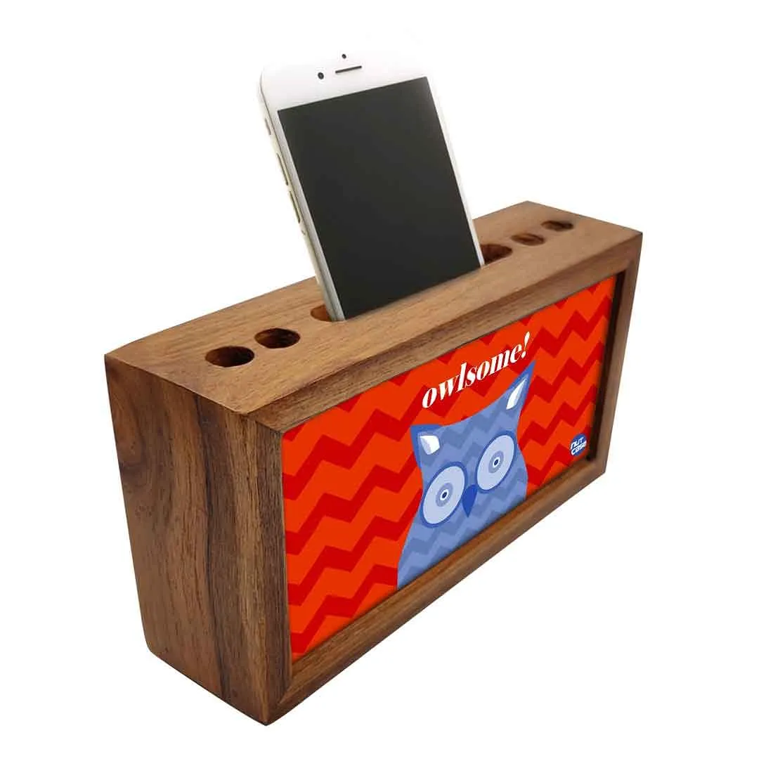 Wooden stationery organizer Pen Mobile Stand - Owlsome